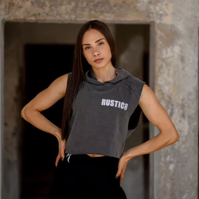 Cropped C/ Capuz Feminino Rustico Moletinho Cinza